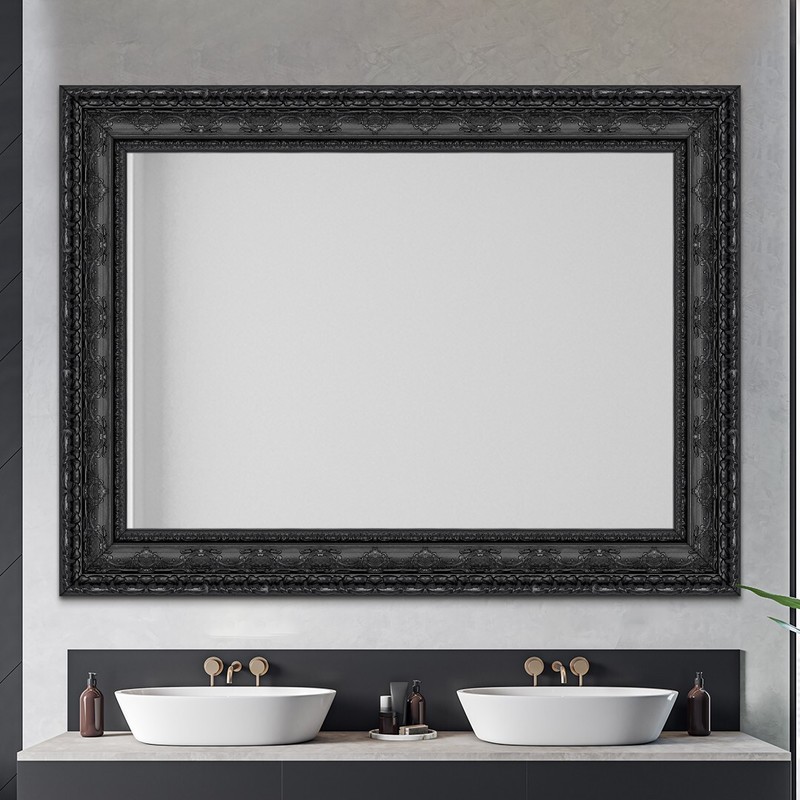 Mirror and Frame Meter Rectangular Wall Mirror Black Finish Ornate Style gallery