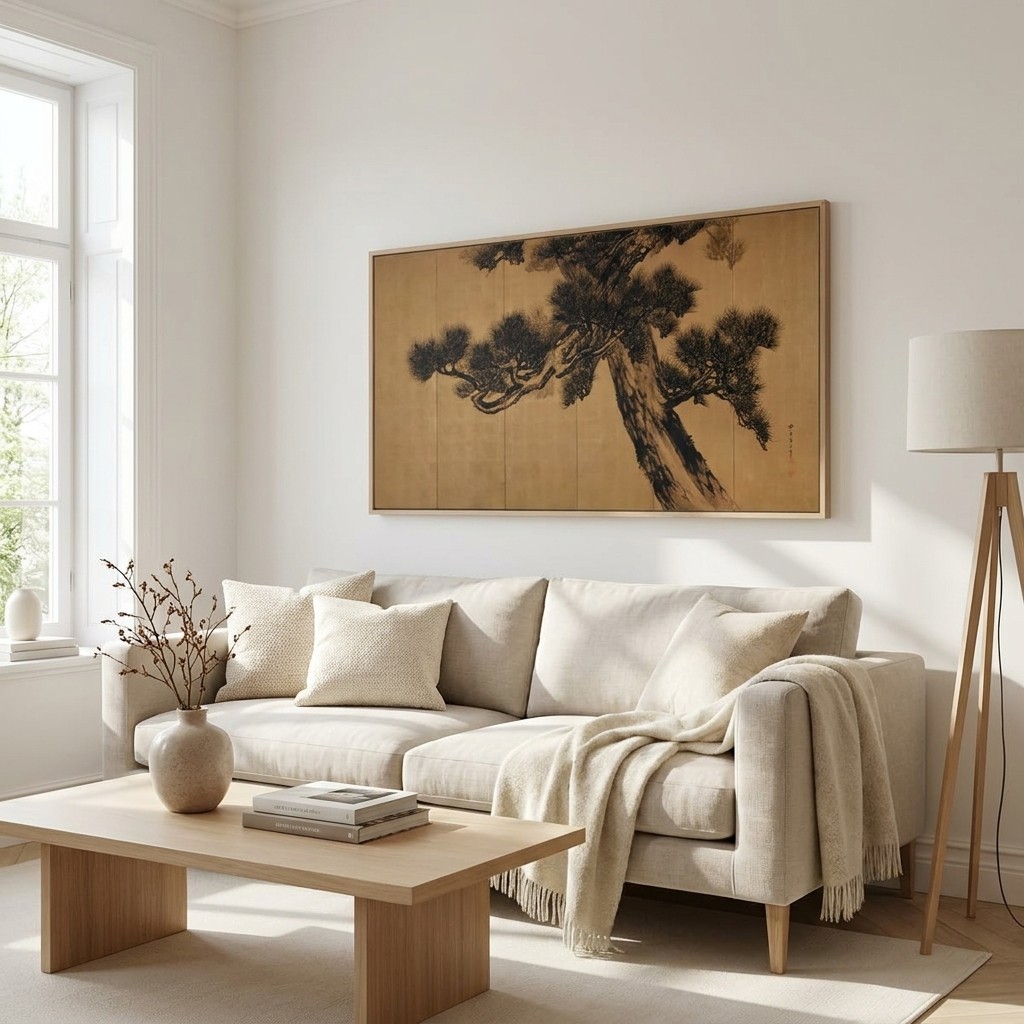 Extra Large Framed Japanese Pine Tree Wall Art - Oversize Wabi Sabi Canvas Print gallery