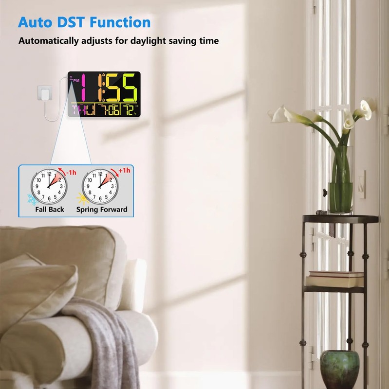 13" Bluetooth Auto Sync Wall Clock- Large Digital Alarm Clock with Remote, RG... gallery