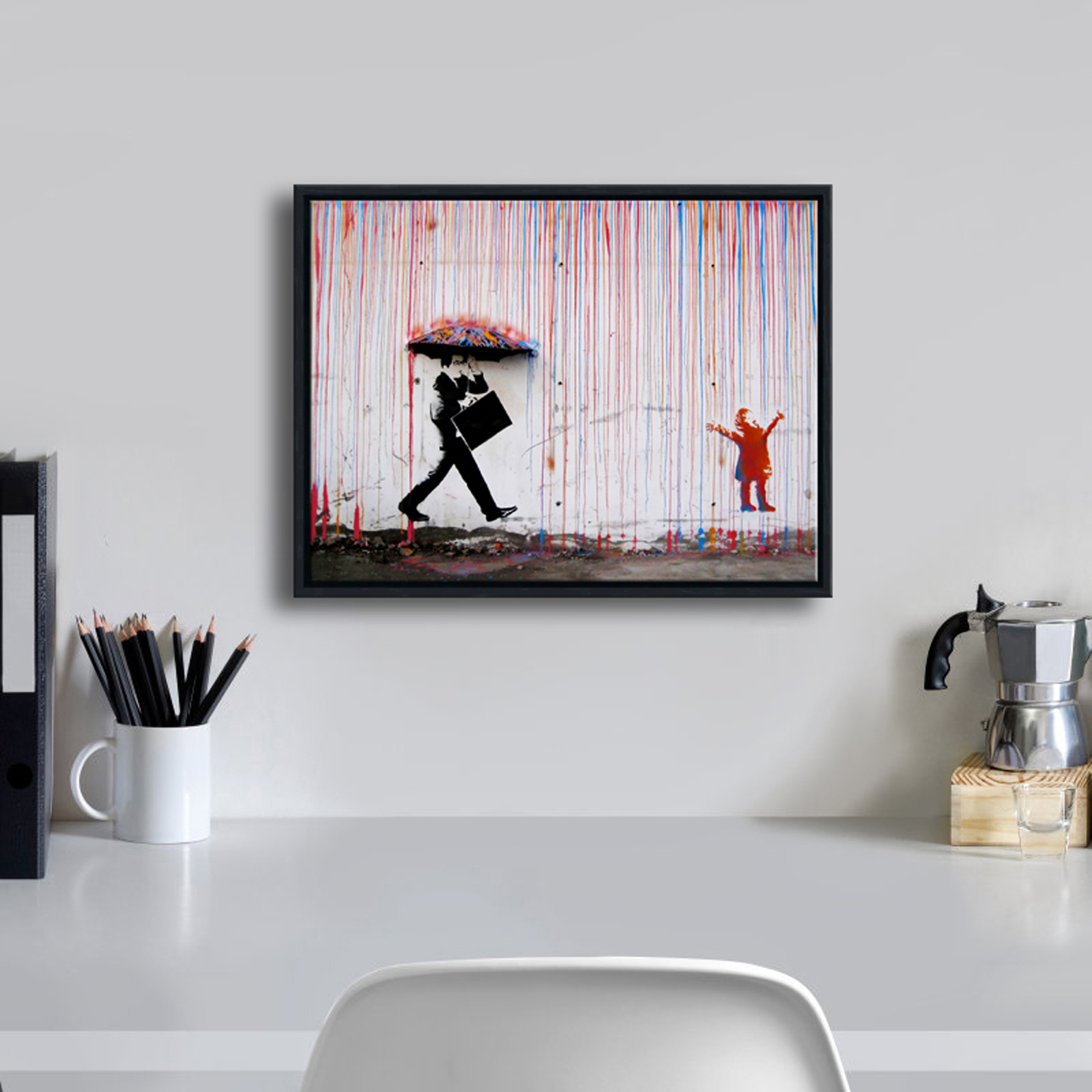 Framed Banksy Raining Day or Colorful Graffiti Street Famous Canvas Prints Art gallery