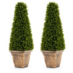 2PCS 3FT Artificial Boxwood Topiary Tree w/Cement-filled Pot Office Porch Decor