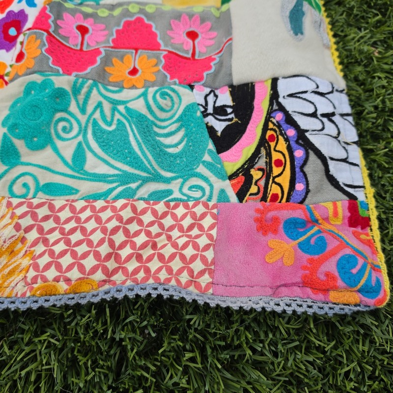 Karma Living Patchwork Throw Blanket Embroidered Floral Whimsical Boho Eclectic gallery