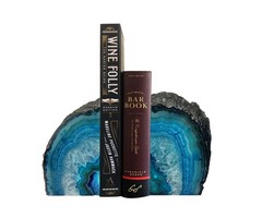 AMOYSTONE Teal Agate Geode Bookends, Unique Natural Crystal 2-3 Pounds,