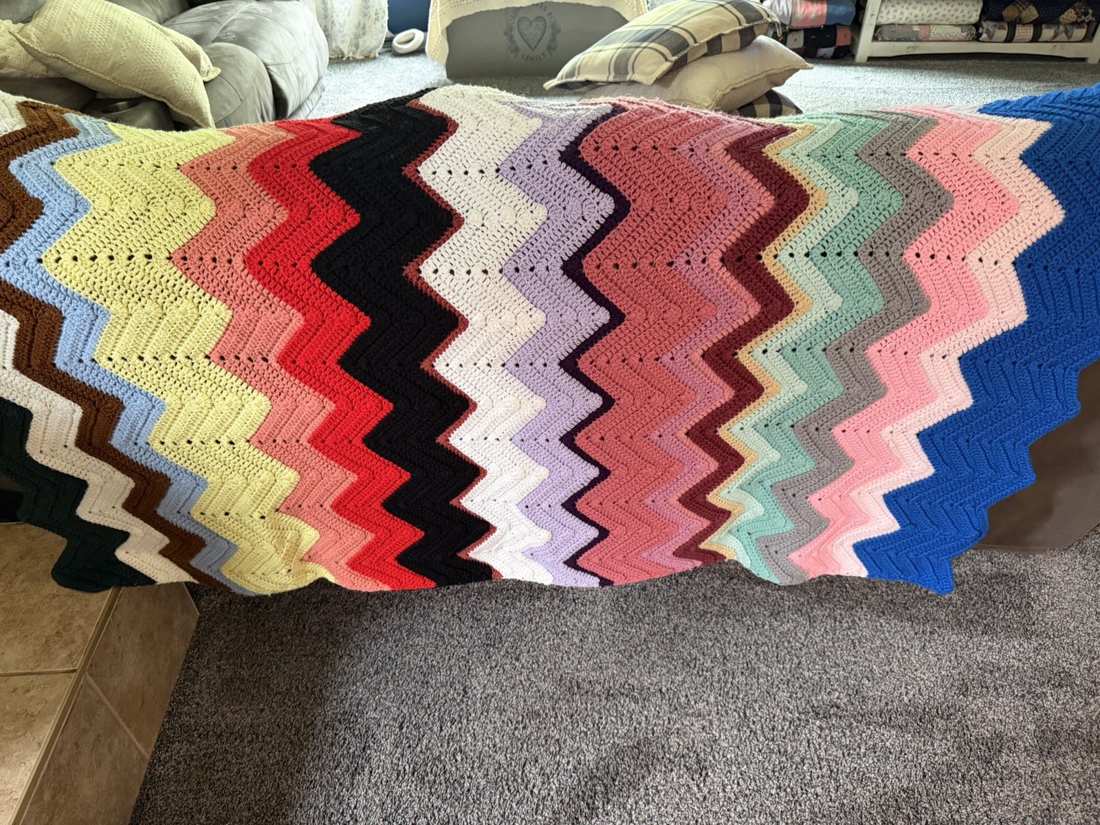 Homemade Chevron Zig Zag Pattern Multi Colored Afghan Throw Blanket 48x66 gallery