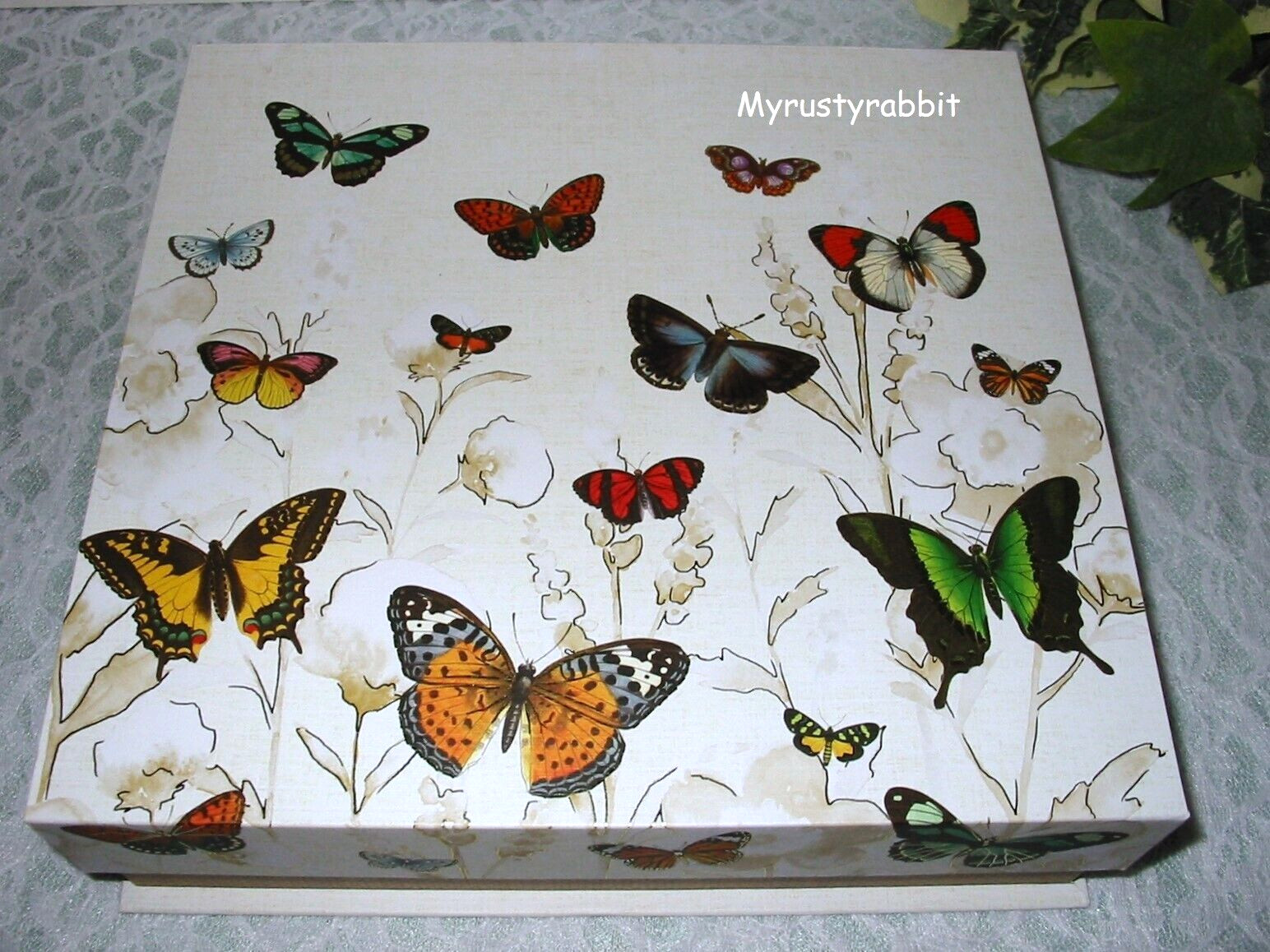 Punch Studio Butterfly Storage Keepsake Box Flip Top #14565 Medium 9-3/4" - New gallery