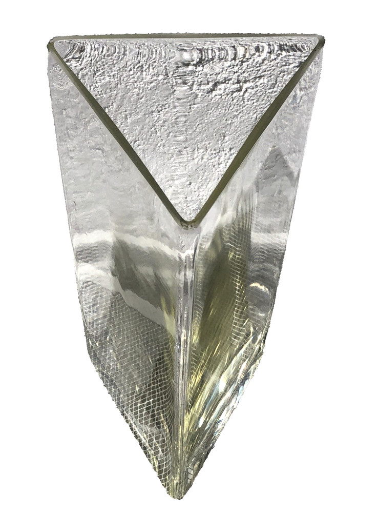 Triangular Thick Clear Glass Table Flower Vase 12x4.5 In Yellow Tone Decoration