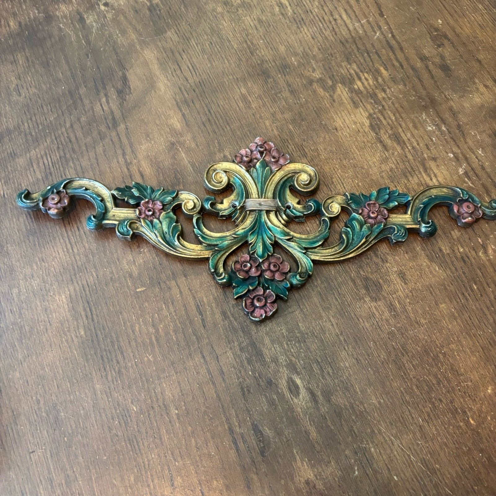 Vintage Metal Rococo Style Wall Pediment Over Door Painted Finish 18" gallery