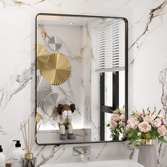 Matte Black Rectangular Bathroom Mirror 24×32 Inch, Anti-Rust, Rounded Corners