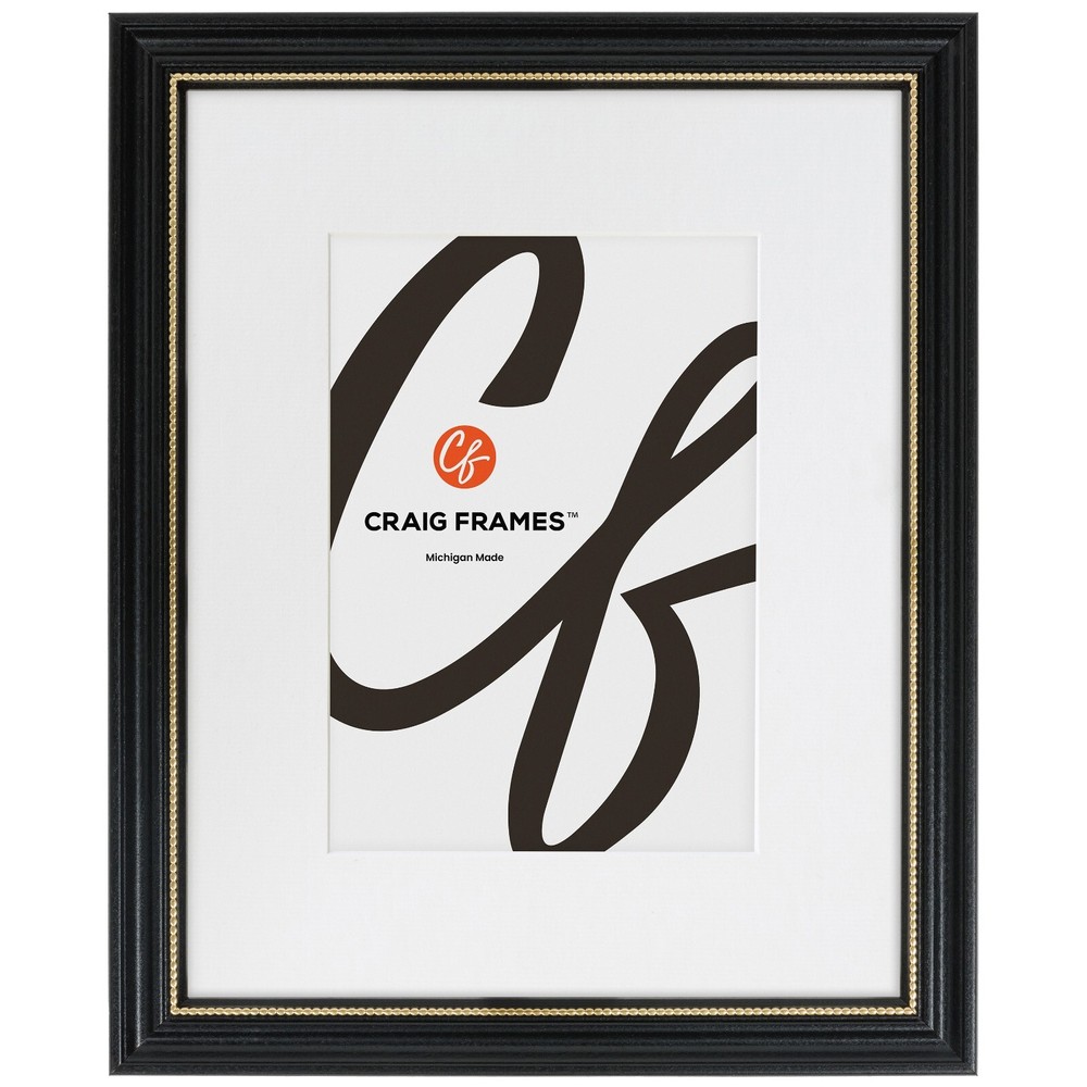 Craig Frames Stratton, .75" Black and Gold Wood Picture Frame With a Single Mat