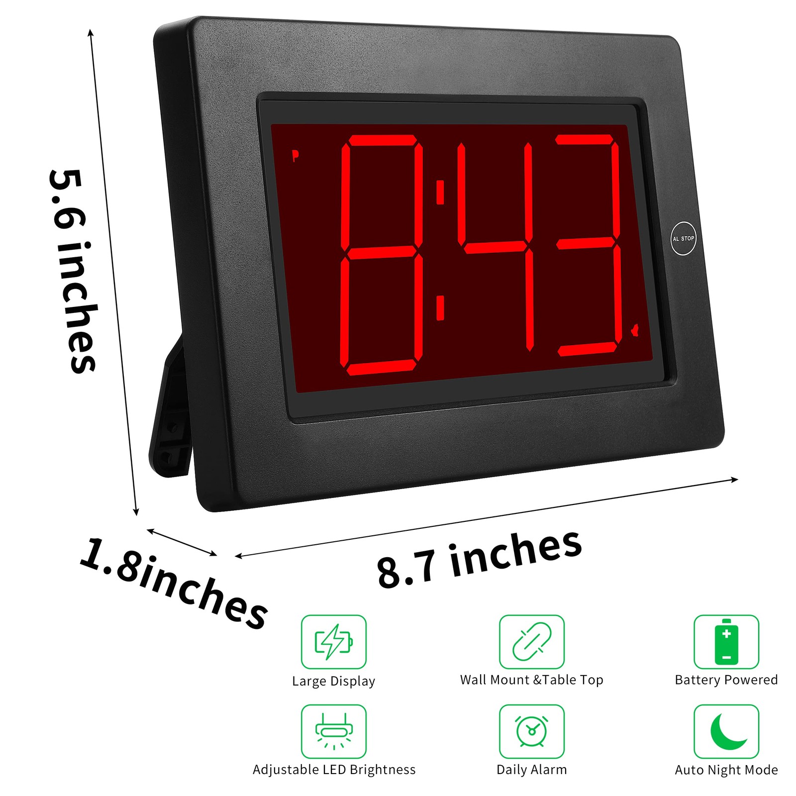 KWANWA Large Digital Alarm Clock, 3" LED Display Battery Operated, Dimmable A... gallery
