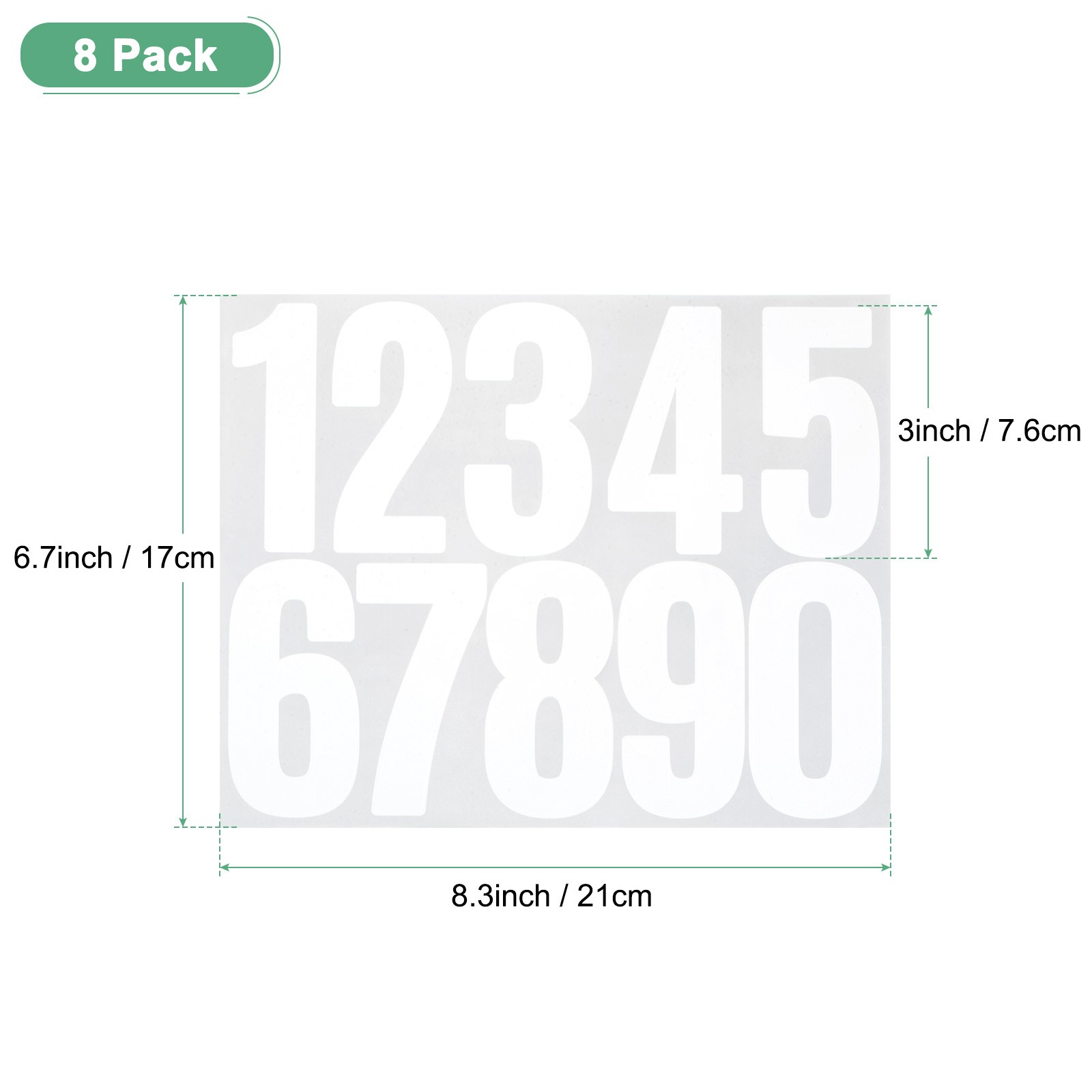 3" Vinyl Sticker Numeric Sheets with Numbers 0 to 9 [80pcs White] gallery