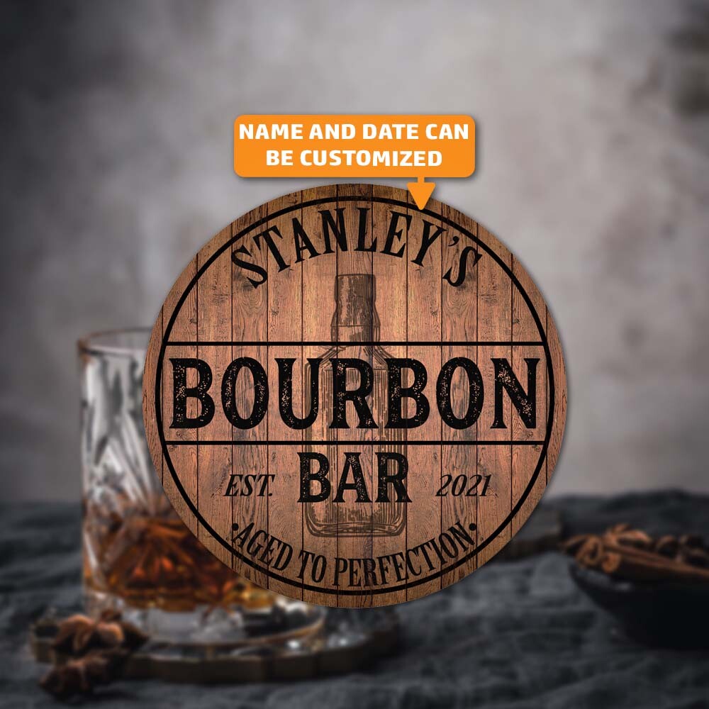 Personalized Bourbon Bar 14" Round Wood Sign Home Bar Decor Gift B3-00140053001 gallery