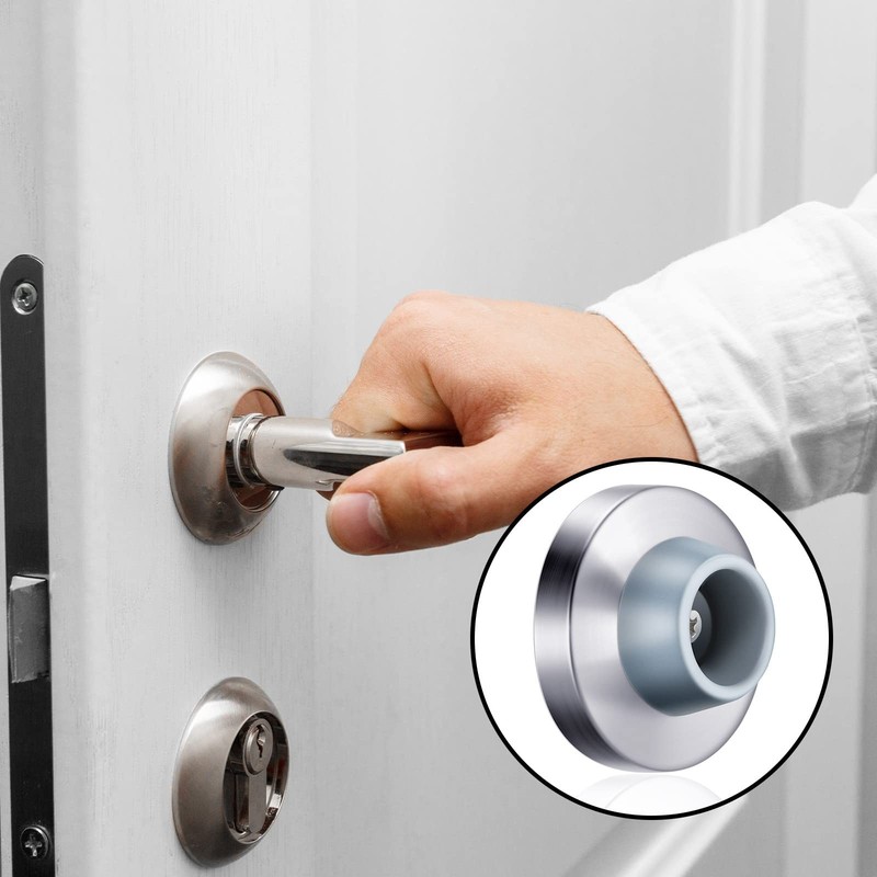 Pangda Concave Wall Door Bumper Stop Silver Stainless Steel 30 Pieces Gray Rubbe gallery