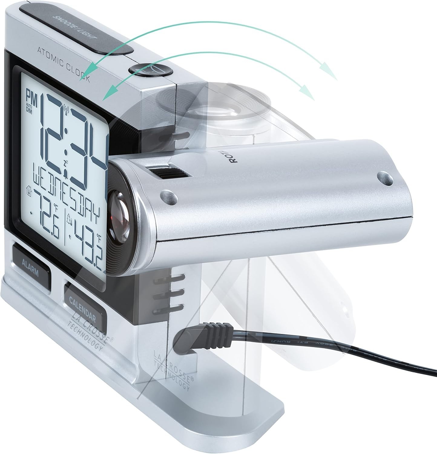 Silver Atomic Projection Alarm Clock with Temperature 616-12667-INT gallery