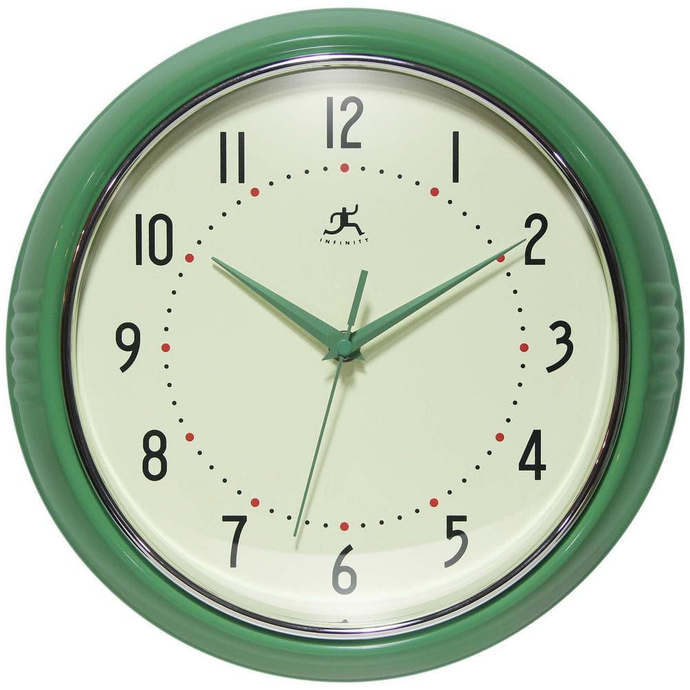 Infinity Instruments Wall Clock 12" Round Green Aluminum Retro Quartz Silent gallery