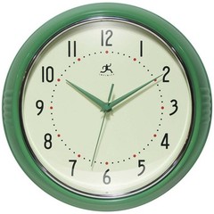 Infinity Instruments Wall Clock 12″ Round Green Aluminum Retro Quartz Silent