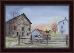 EARLY RISER by Billy Jacobs 15×21 FRAMED PICTURE Farm Sunrise Rooster Fence Barn