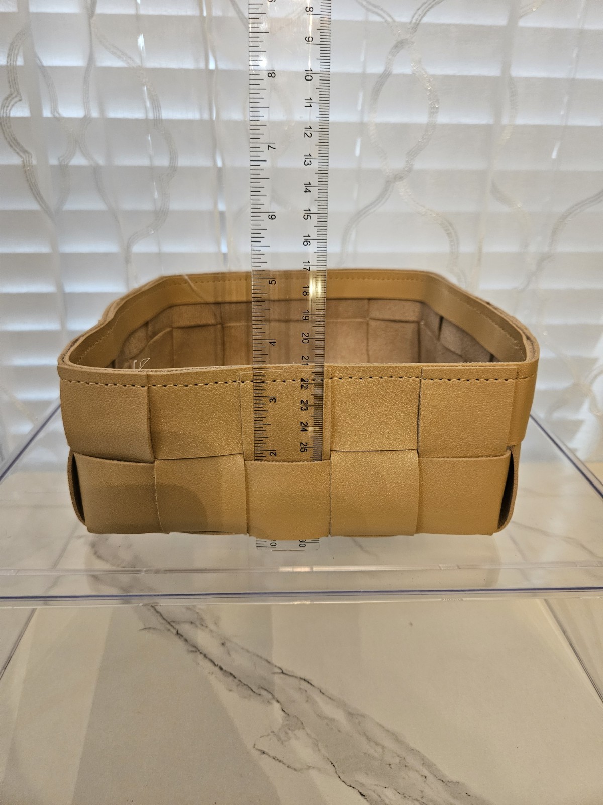 Small Beige Faux Leather Rectangular Woven Basket Home Décor gallery