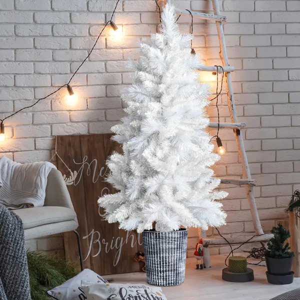 4 FT White Artificial Christmas Tree With Pot Stand, Potted Xmas Pine Tree With gallery