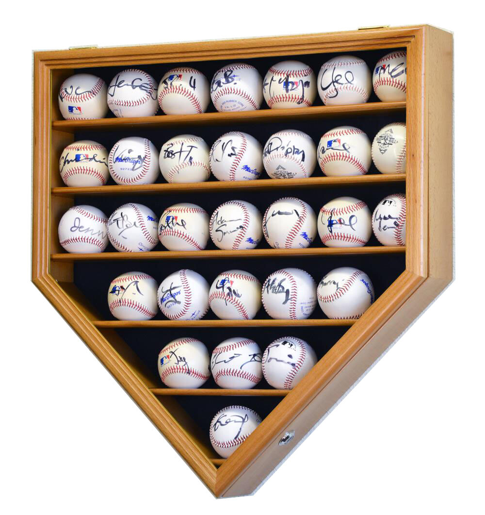 30 Baseball Ball Display Case Cabinet Holder Rack Home Plate Shaped w/98% UV Pro gallery