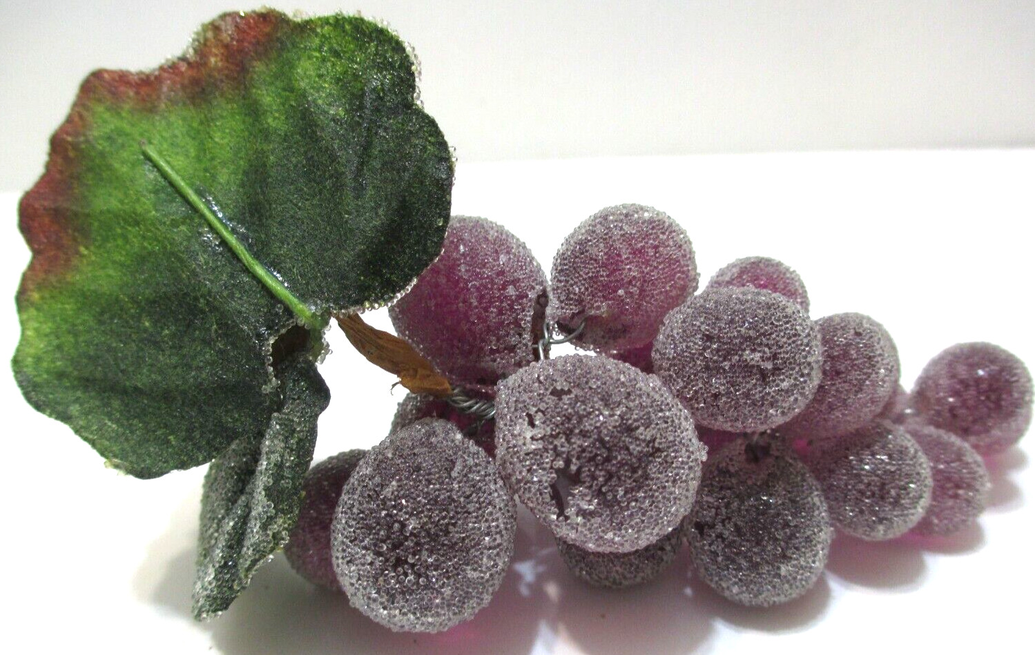Decorative Small Acrylic Grape Cluster on Vine with Leaves Sugared Purple gallery