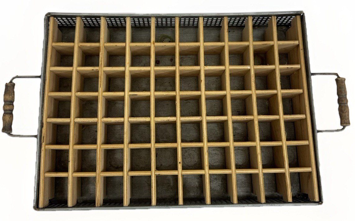 Handmade Metal Mesh Divided Tray 70 Slot Wood Grid Organizer 17.5" gallery