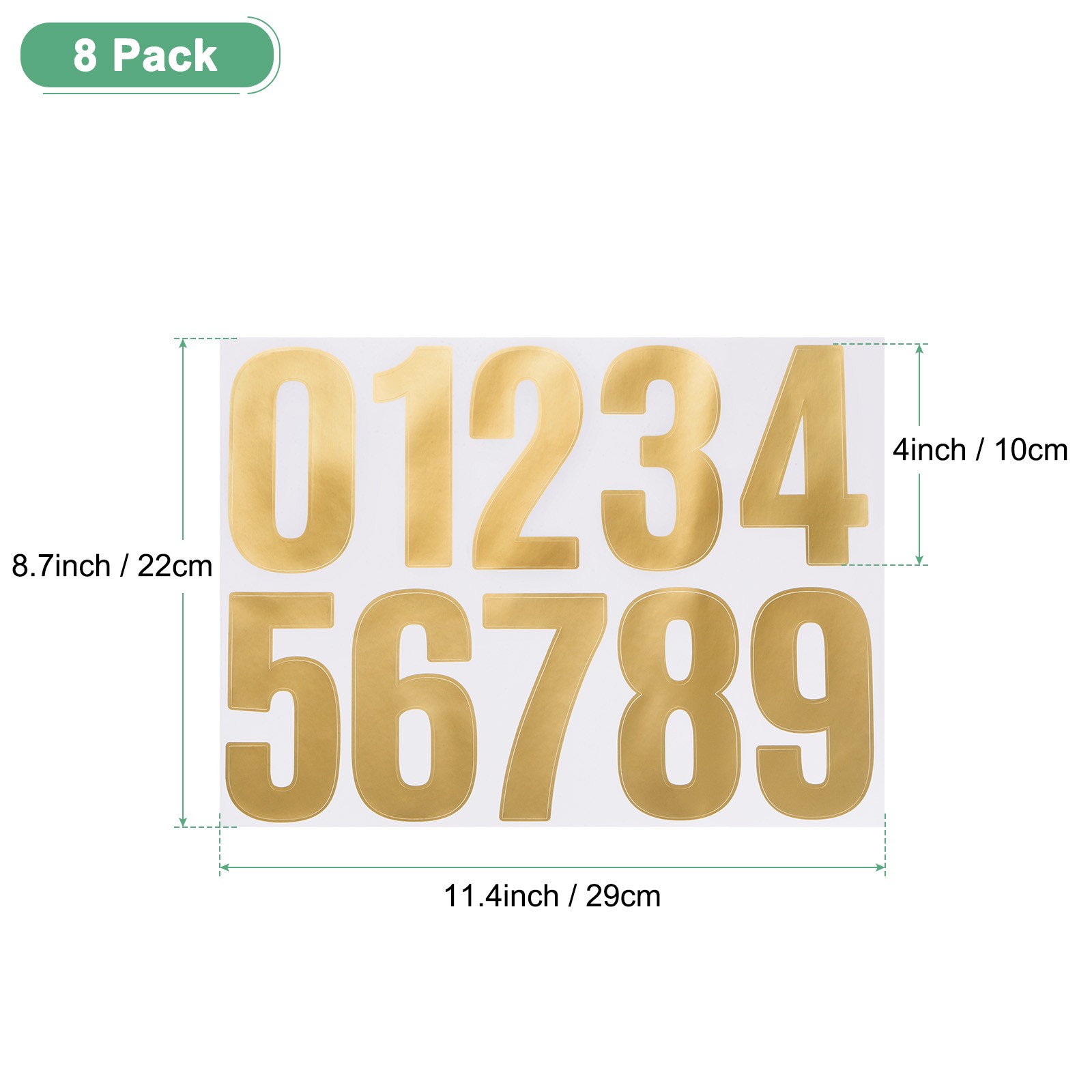 8 Sheets Numeric Stickers, 4" Vinyl Stickers with Numbers 0 to 9 [80pcs Gold] gallery