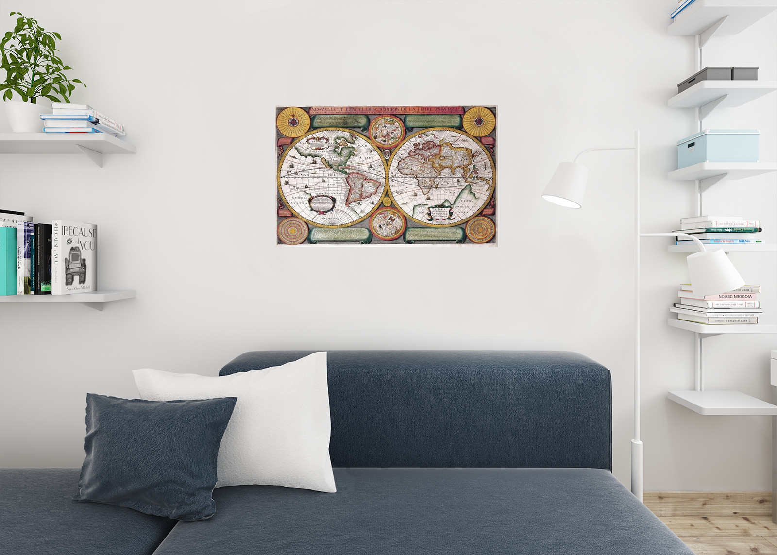 Antique World Map Globe Breusing Geometric Decor Art Print Poster 36x24 gallery