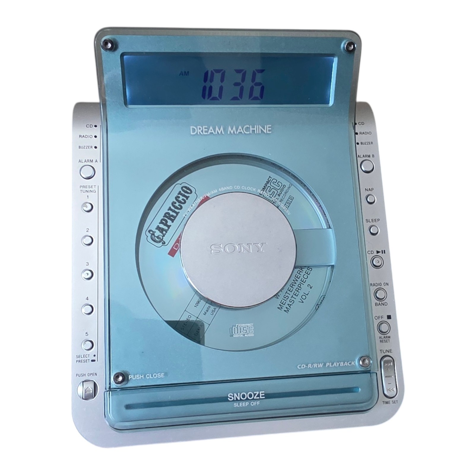 Sony Dream Machine ICF-CD855V Clock Radio CD Player Blue/Silver TESTED WORKS Y2K gallery