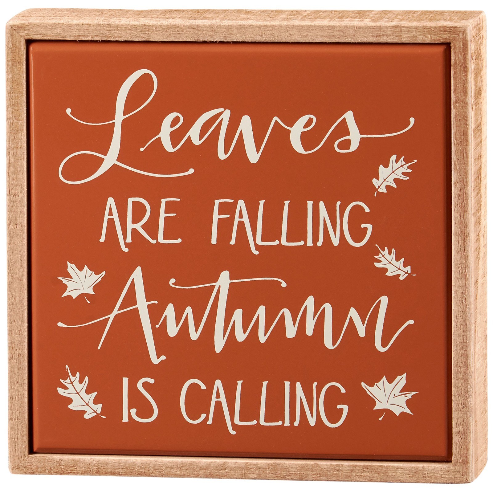 Leaves Falling Autumn Calling Primitives by Kathy Wood Enamel Mini Sign 6 x 6 in gallery