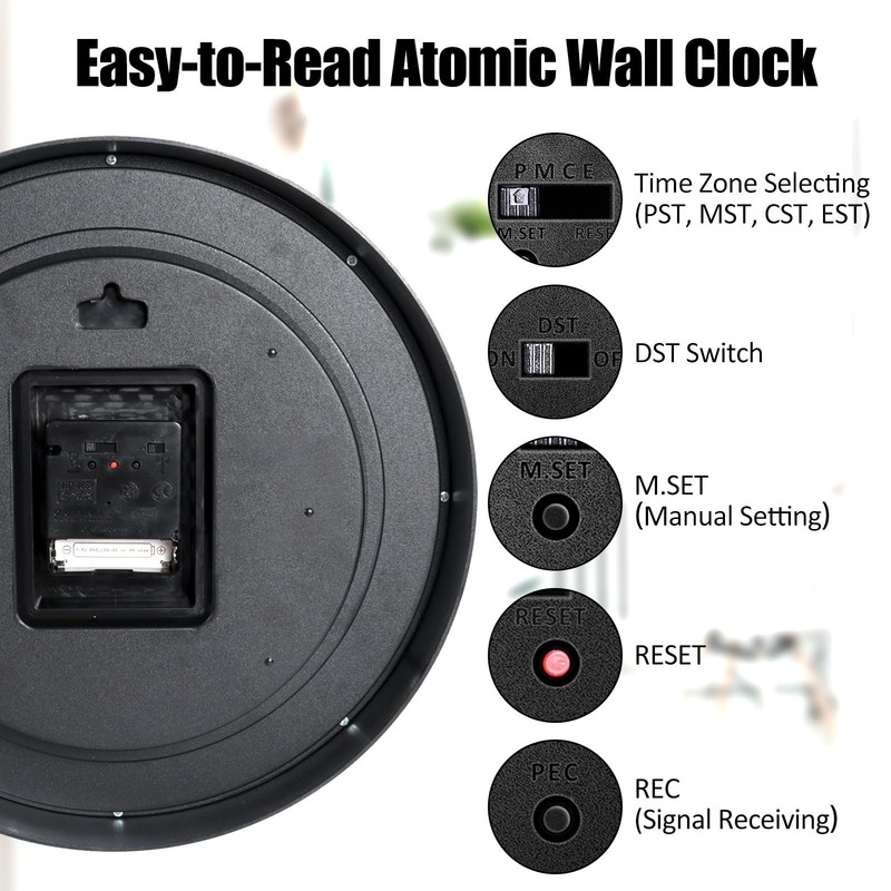 14 Inch Atomic Wall Clock - -Setting Analog Clock with Automatic Time Sync - ... gallery