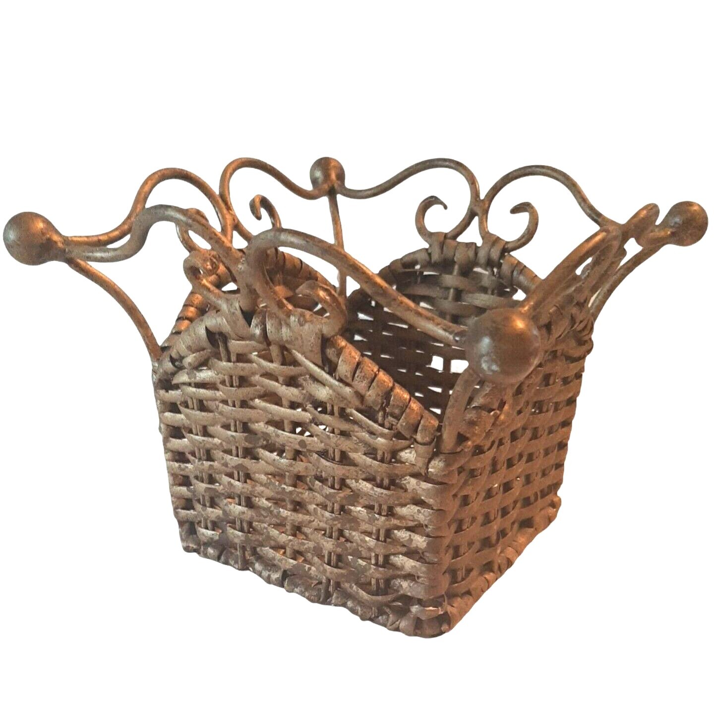 Wicker and Metal Distressed Looking Basket Pot Holder Scrolled gallery