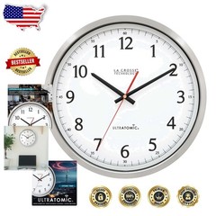 Modern 14″ Stainless Steel Atomic Clock – Dual Antenna, Eco-Mode, 5- Battery