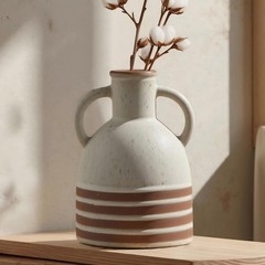Ceramic Rustic Farmhouse Vase with Handles, 6.9 inch Vintage Stripe Terracott…