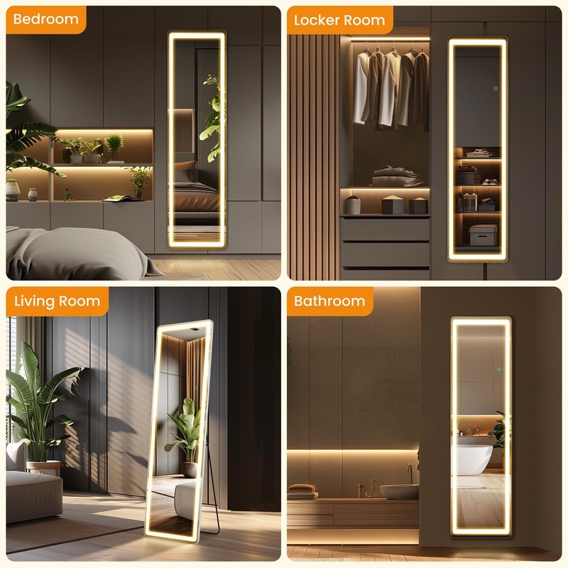LED Rectangular Full Length Mirror with Light, 60" L x 16" W Full Body Standi... gallery