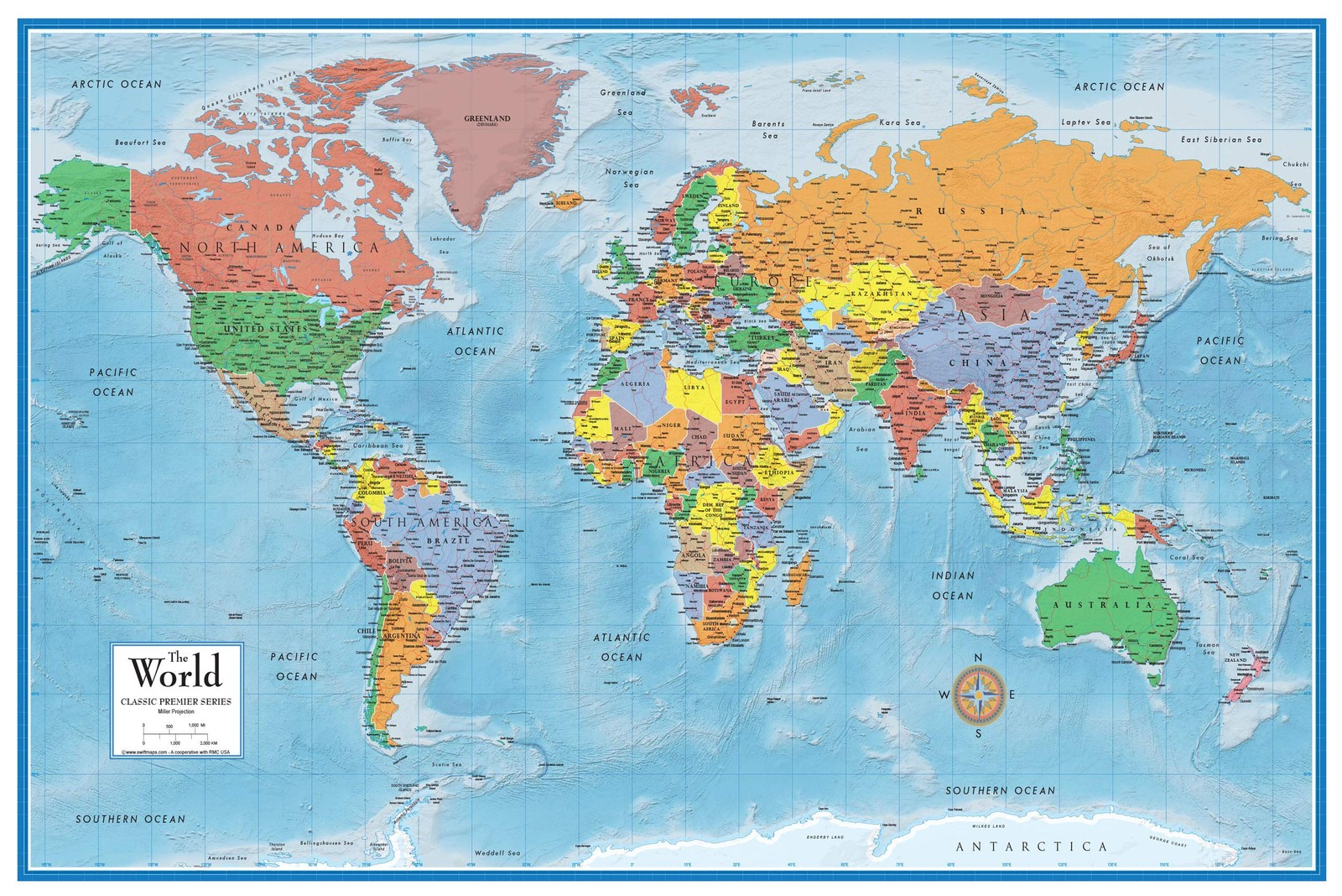 World Map Poster Mural - Swiftmaps 24" x 36" - Detailed Geography Art gallery