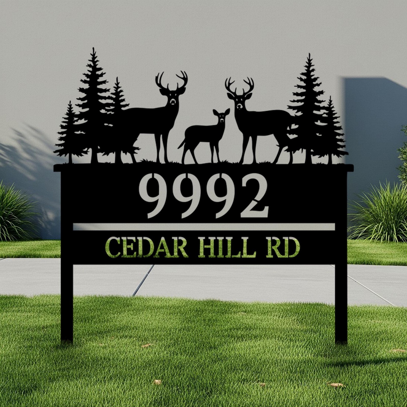 Custom Deer Forest Metal Address Sign, Rustic Cabin Yard Stake gallery