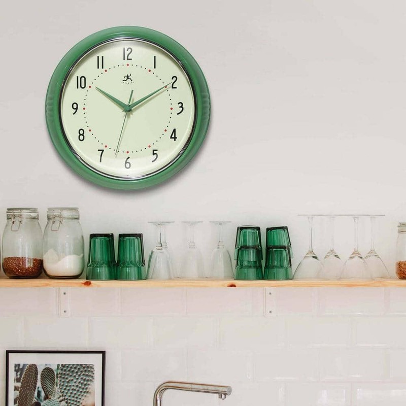 Infinity Instruments Wall Clock 12" Round Green Aluminum Retro Quartz Silent gallery