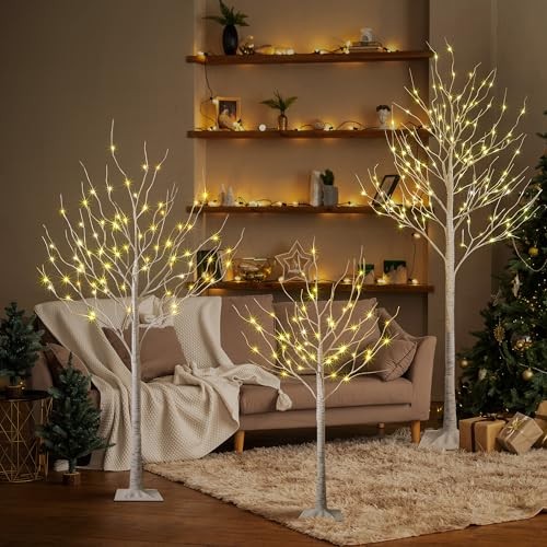 LED Birch Tree Light Set - 4ft, 6ft, 8ft Trees with Warm 4 6 8 Feet, 3-Pack gallery