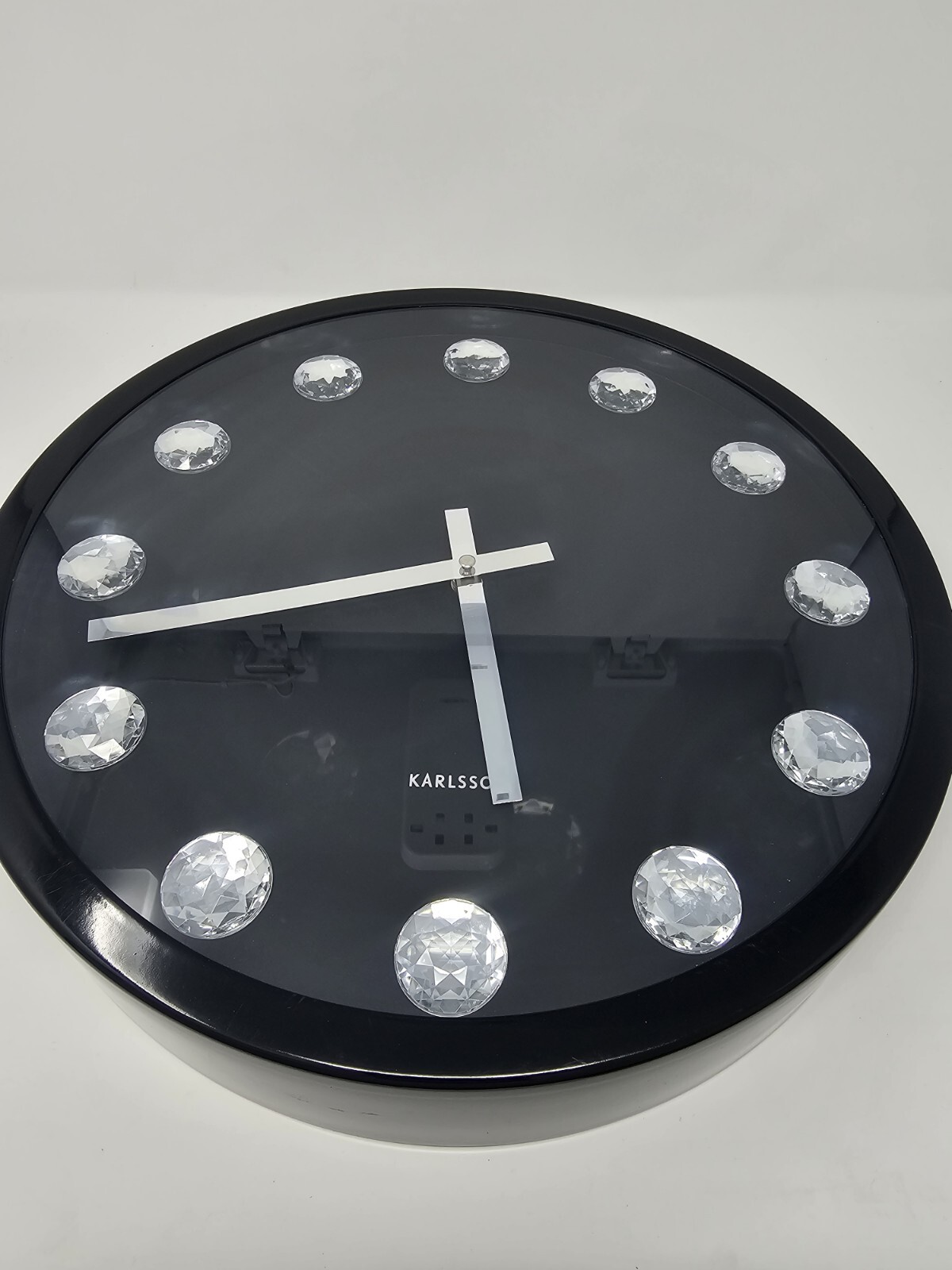 Karlsson Diamond Rhinestone 15" Modern Elegant Wall Clock Black Circle Working gallery