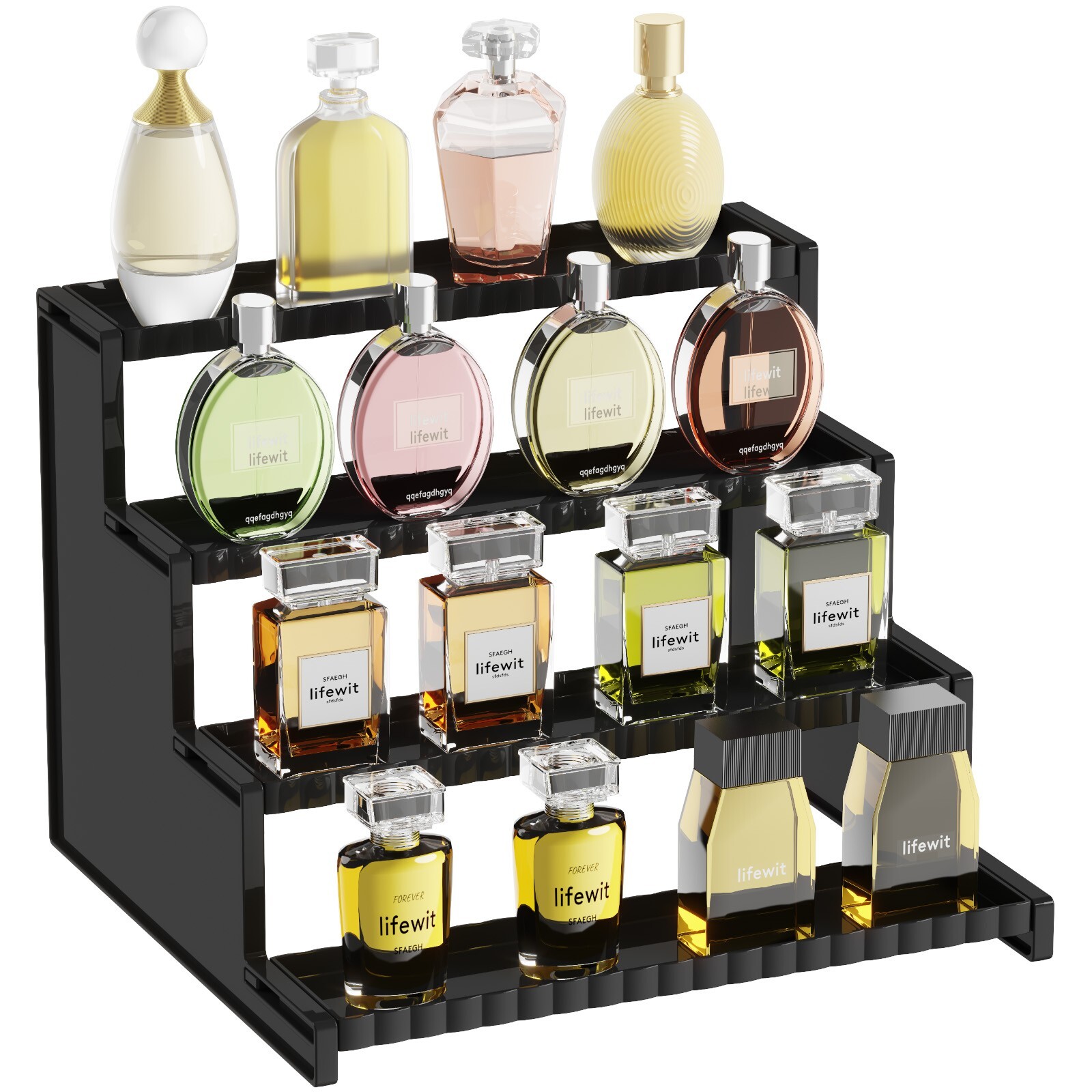 Lifewit 4 Tier Display Risers Stand with Decorative Fences, Plastic, 12 Inch gallery