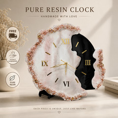 Beige Resin Wall Clock Modern Home Decor Handmade Epoxy Art