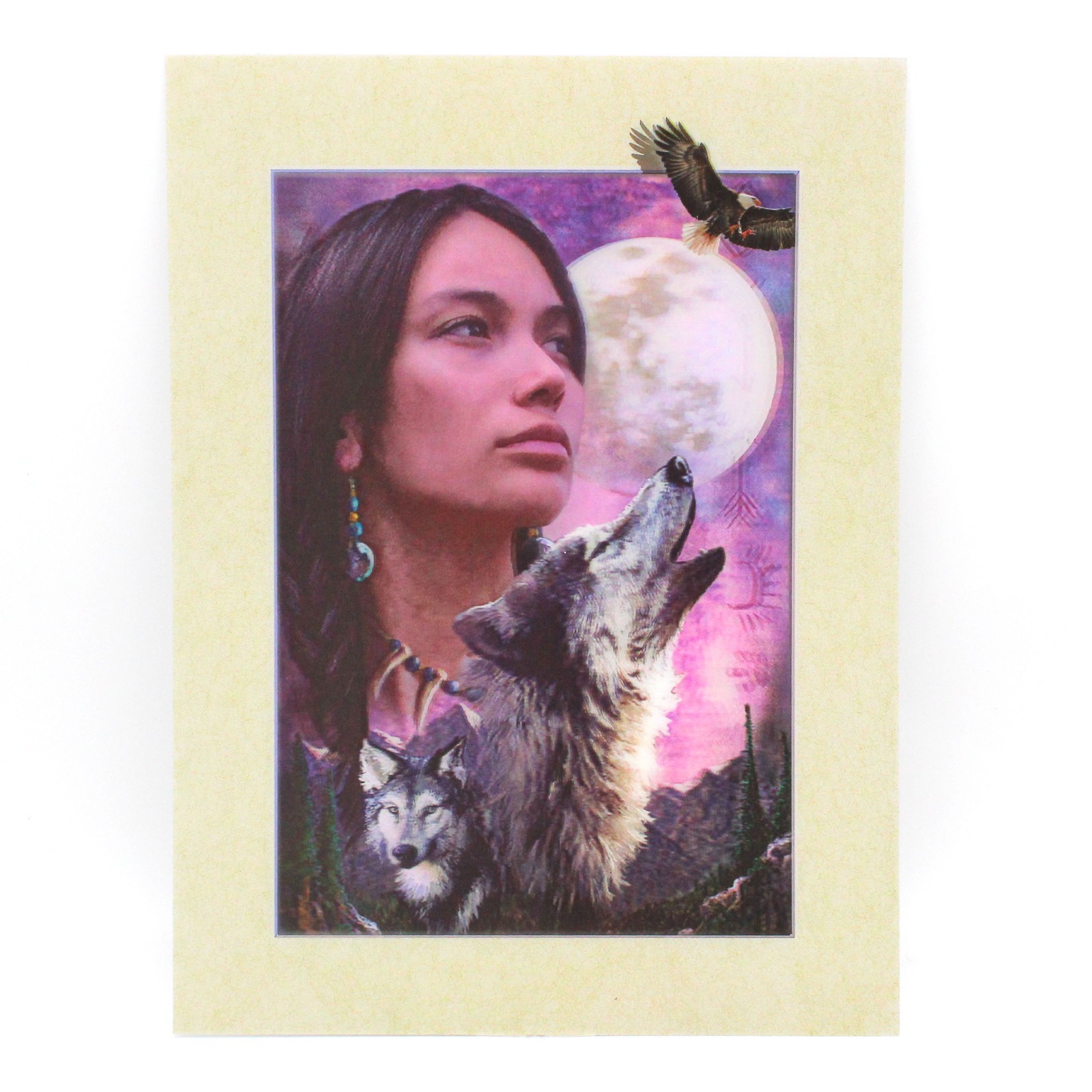 Native American Girl 3D Lenticular Poster With Wolf 12 x 16 Inches Print gallery