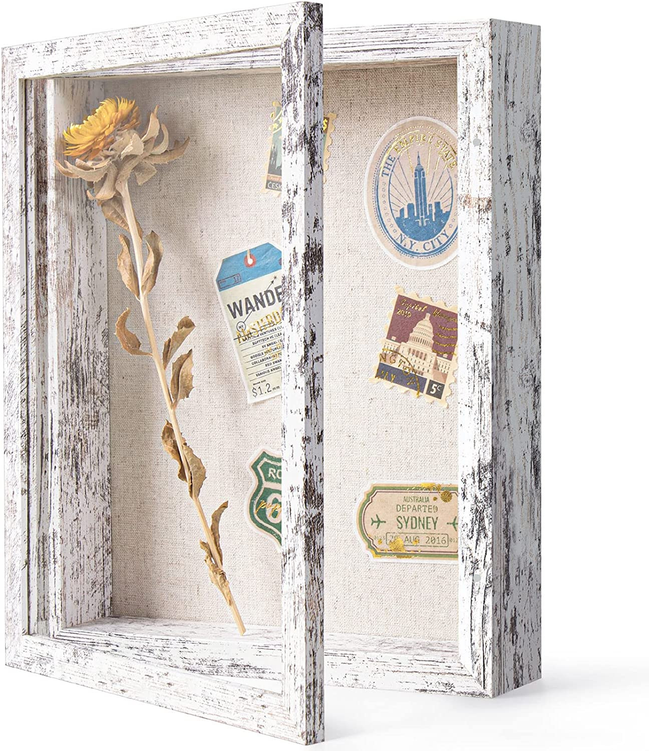 Shadow Box Frame with Linen Back - Sturdy Rustic Memory 8x10 Distressed White gallery