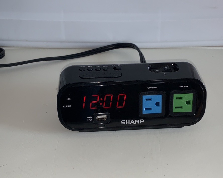Sharp Digital Alarm Clock - USB - Power Outlets - Model SPC137 - Tested Working gallery