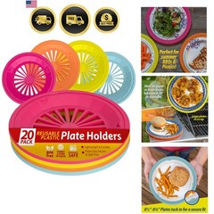 Plastic Plate Holders 10 Inch 20 Pack Reusable Dishwasher Safe Colorful Set