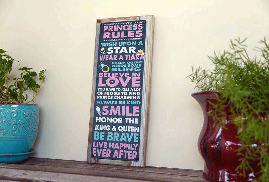 Princess Rules Metal Sign Framed on Rustic Wood, Girls Room Décor gallery