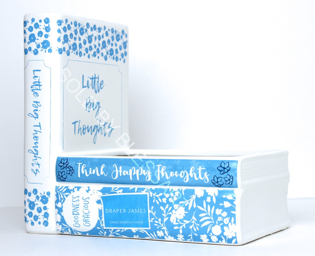 Draper James by Reese Bookstack Ceramic Blue White Planter Flower Pot Book Lover gallery