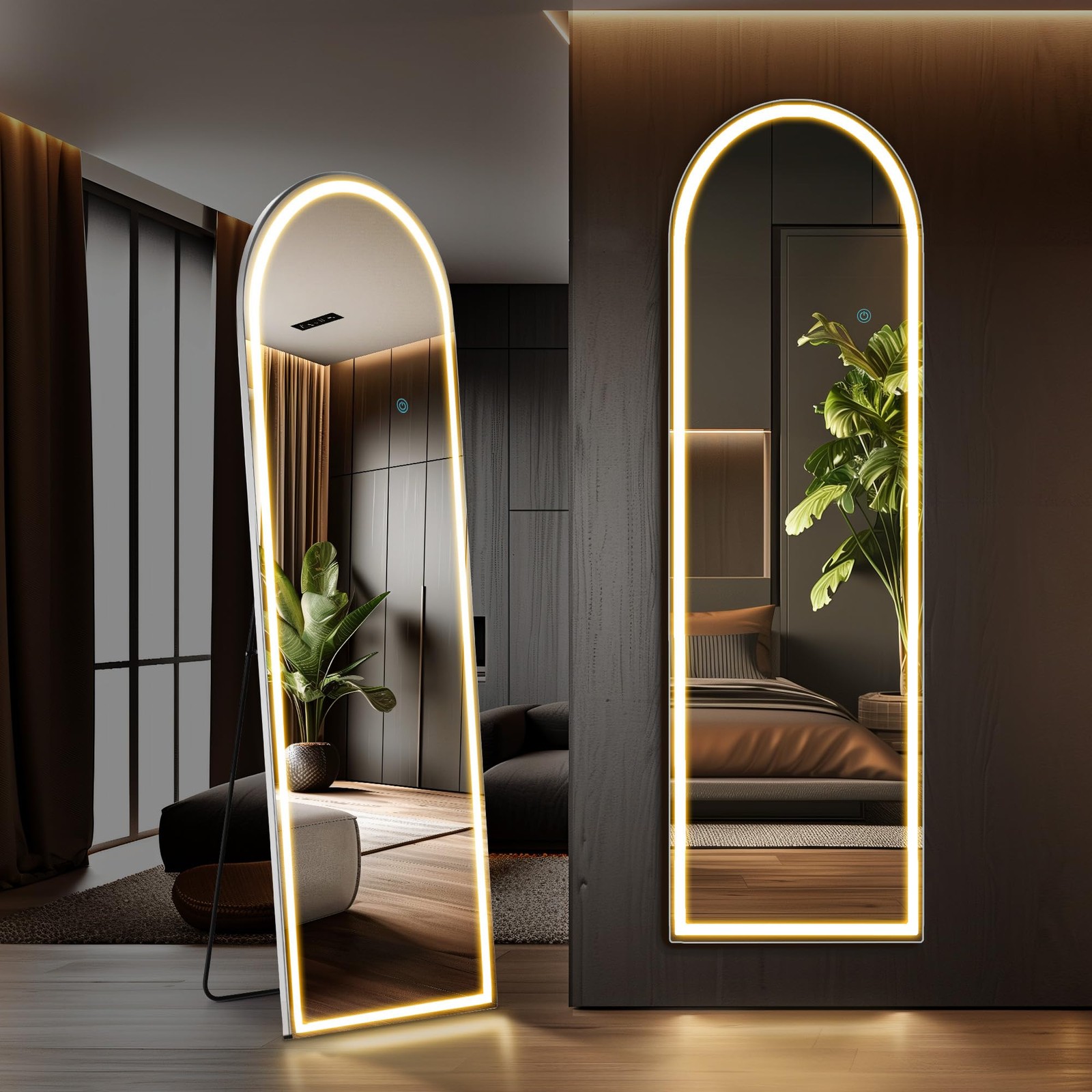 LED Arched Full Length Mirror with Light, 60" L x 16" W Full Body Standing Mi... gallery