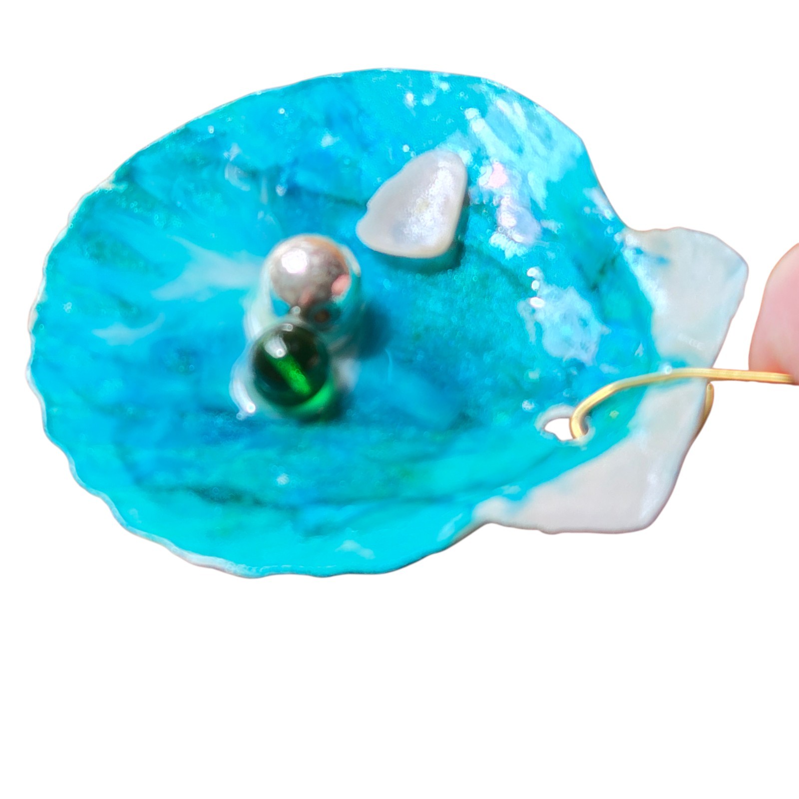 Handmade Alcohol Ink Seashell Ornament Decor Resin Sealed Coastal Boho gallery